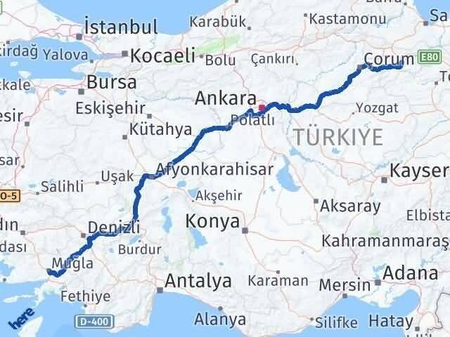 Amasya Menteşe Muğla Arası Kaç Km - Yol Haritası