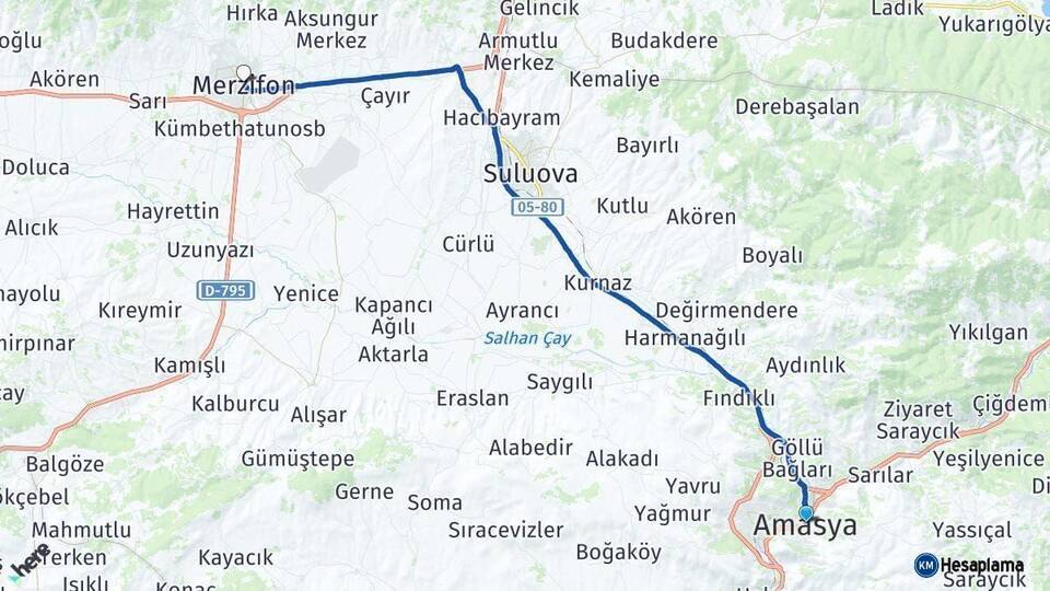 Amasya Merzifon Arası Kaç Km - Yol Haritası