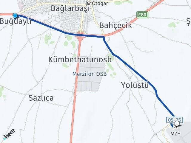 Buğdaylı Merzifon Havalimanı Arası Kaç Km - Yol Tarifi
