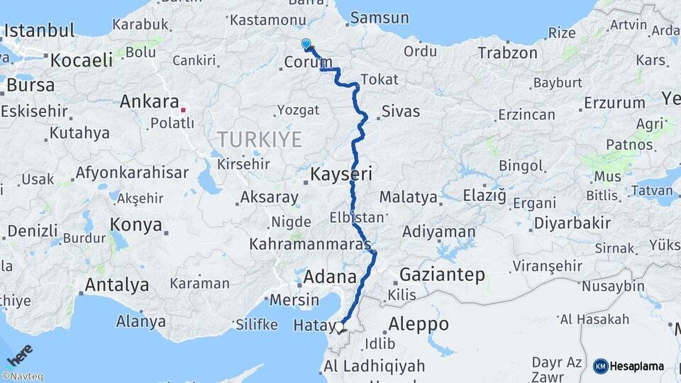Amasya Merzifon Hatay Arası Kaç Km - Yol Haritası