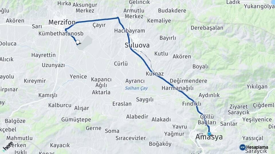 Amasya Merzifon Havalimanı Arası Kaç Km - Yol Haritası