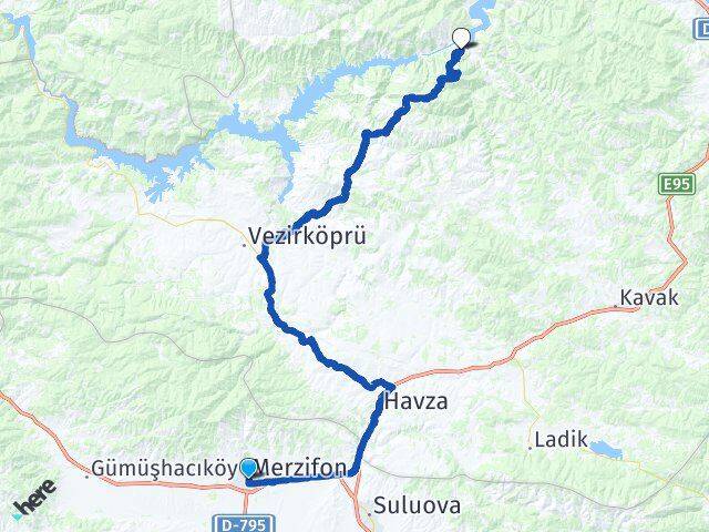 Amasya Merzifon Kapıkaya Bafra Samsun Arası Kaç Km - Yol Haritası