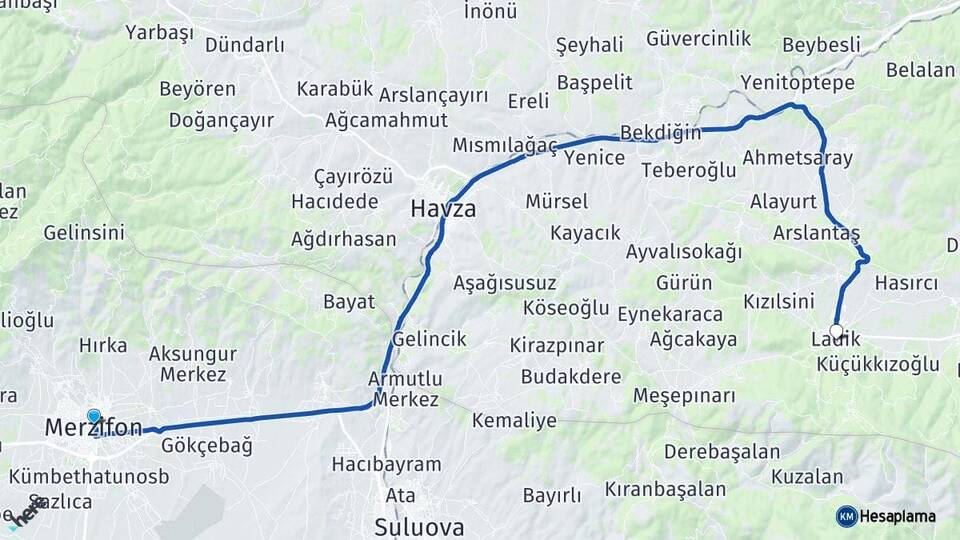 Amasya Merzifon Ladik Samsun Arası Kaç Km - Yol Haritası