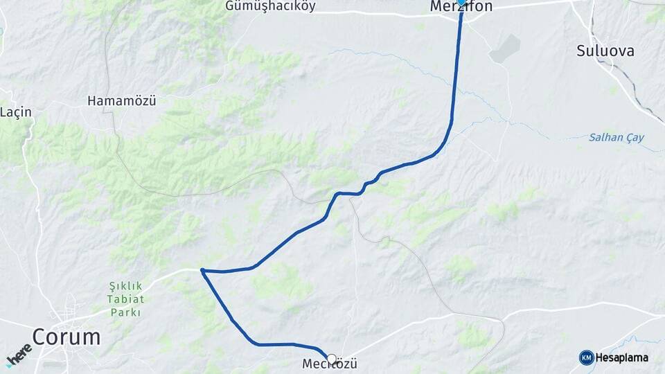 Amasya Merzifon Mecitözü Çorum Arası Kaç Km - Yol Haritası