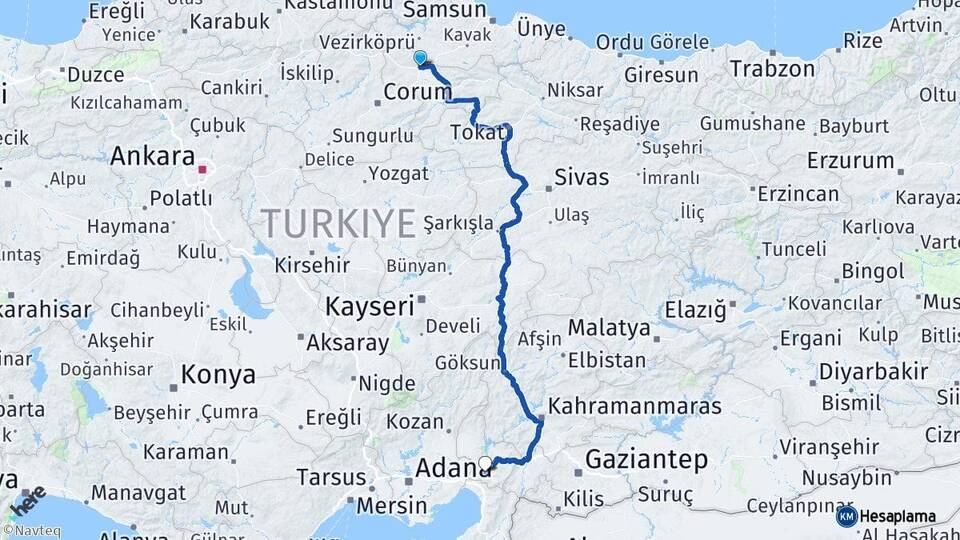Amasya Merzifon Osmaniye Arası Kaç Km - Yol Haritası
