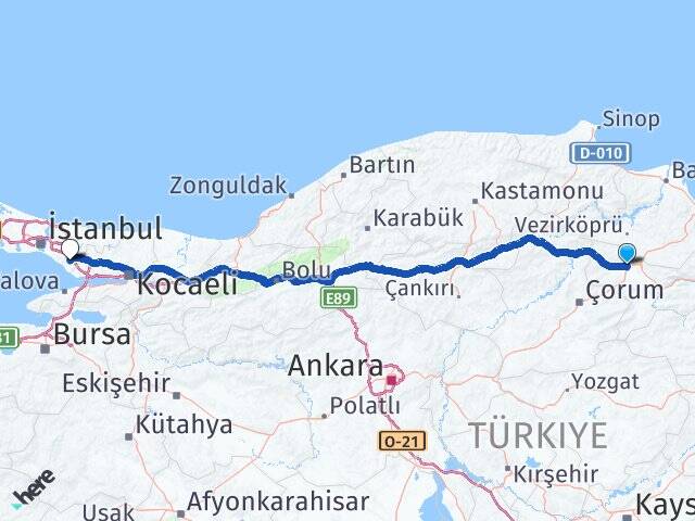 Amasya Merzifon Sabiha Gökçen Havalimanı Arası Kaç Km - Yol Haritası