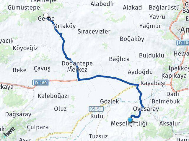 Meşeliçiftliği Gerne Arası Kaç Km - Yol Tarifi