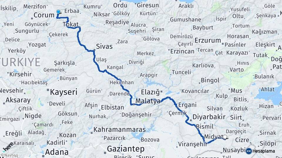 Amasya Midyat Mardin Arası Kaç Km - Yol Haritası
