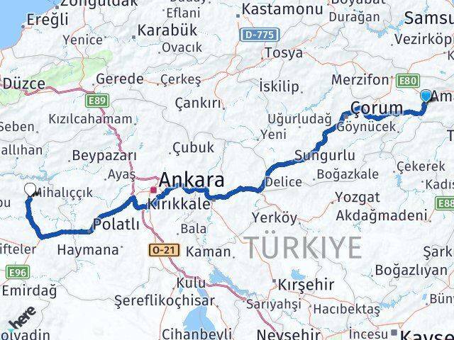 Amasya Mihalıççık Arası Kaç Km - Yol Tarifi