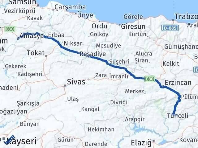 Amasya Nazımiye Tunceli Arası Kaç Km - Yol Haritası