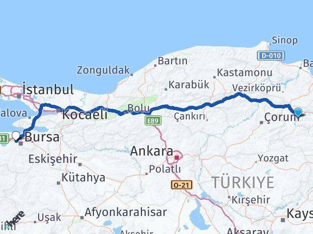 Amasya Nilüfer Bursa Arası Kaç Km - Yol Haritası