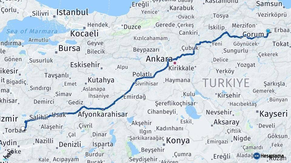 Amasya Ödemiş İzmir Arası Kaç Km - Yol Haritası