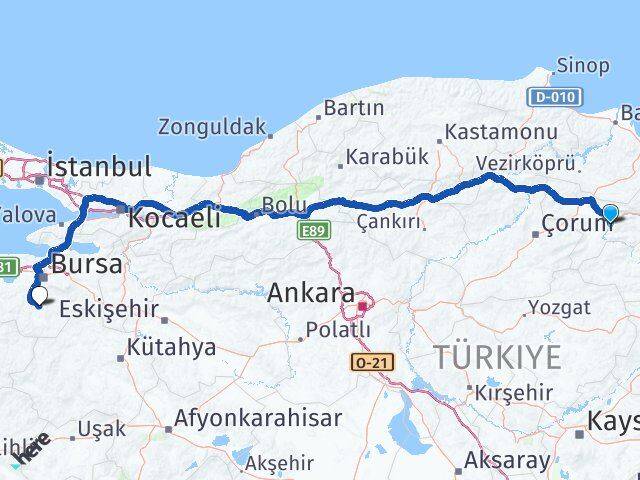 Amasya Orhaneli Bursa Arası Kaç Km - Yol Haritası