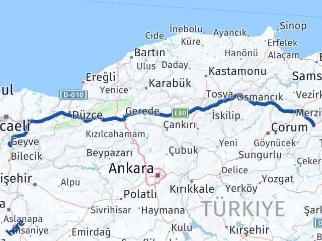 Amasya Osmaneli Bilecik Arası Kaç Km - Yol Haritası