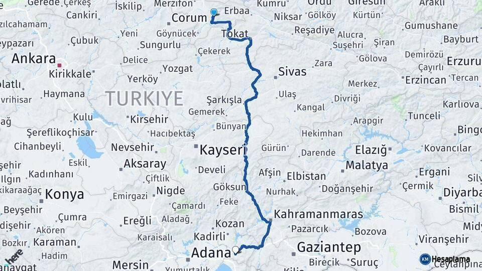 Amasya Osmaniye Arası Kaç Km - Yol Haritası
