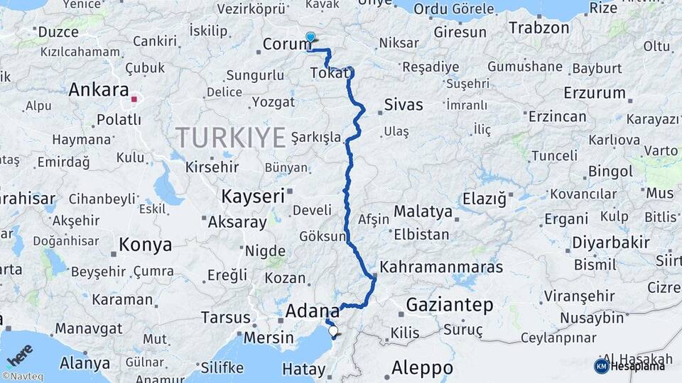 Amasya Payas Hatay Arası Kaç Km - Yol Haritası