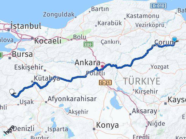 Amasya Pazarlar Kütahya Arası Kaç Km - Yol Haritası