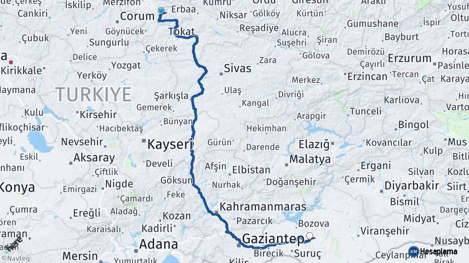 Amasya Şanlıurfa Arası Kaç Km - Yol Haritası