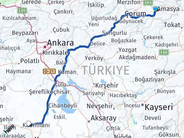 Amasya Sarayönü Konya Arası Kaç Km - Yol Haritası