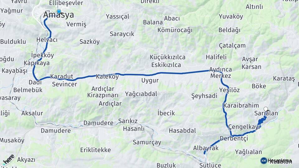 Amasya Sarıalan Arası Kaç Km - Yol Haritası
