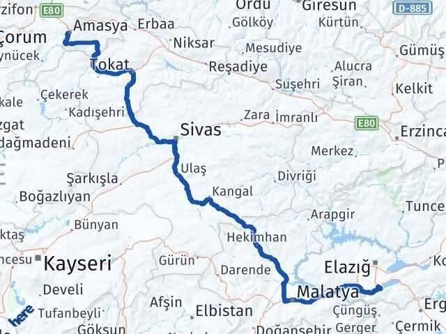 Amasya Sivrice Elazığ Arası Kaç Km - Yol Haritası
