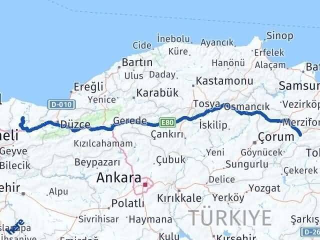 Amasya Söğütlü Sakarya Arası Kaç Km - Yol Haritası