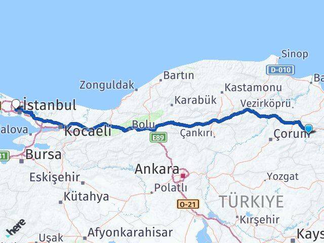 Amasya Sultangazi İstanbul Arası Kaç Km - Yol Haritası