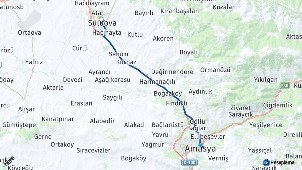 Amasya Suluova Arası Kaç Km - Yol Haritası