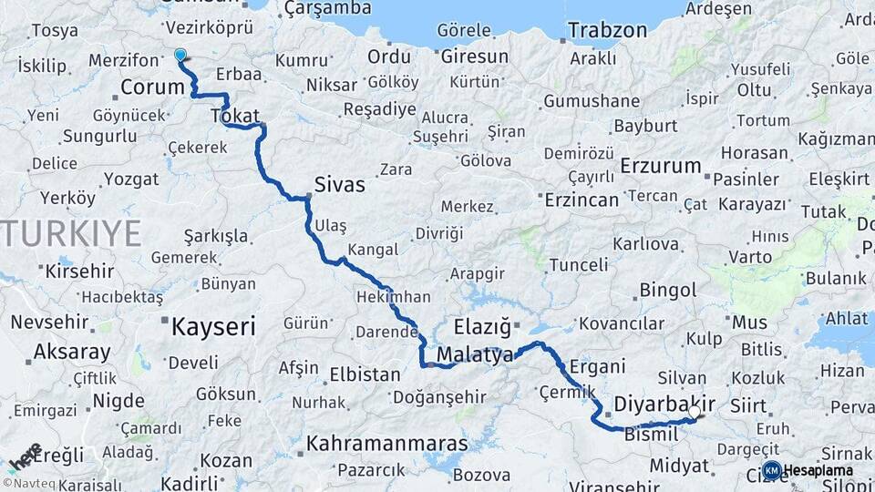 Amasya Suluova Batman Arası Kaç Km - Yol Haritası