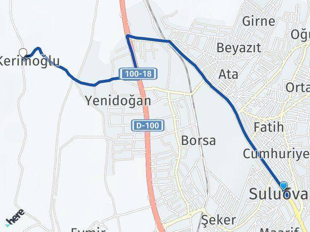 Amasya Suluova Kerimoğlu Suluova Arası Kaç Km - Yol Haritası