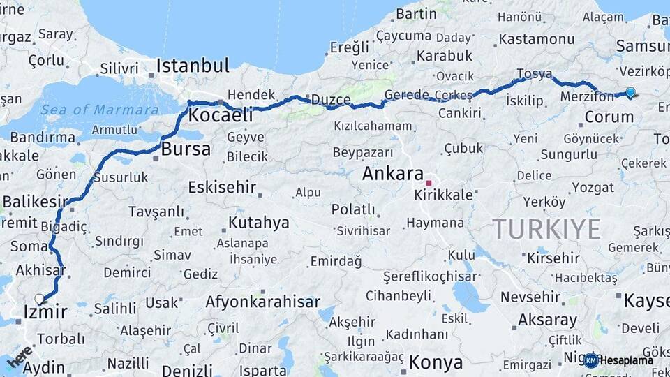 Amasya Suluova Manisa Arası Kaç Km - Yol Haritası