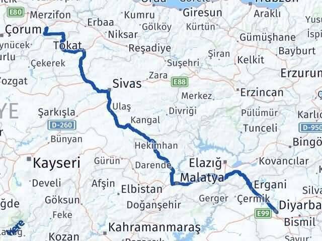 Amasya Sur Diyarbakır Arası Kaç Km - Yol Haritası
