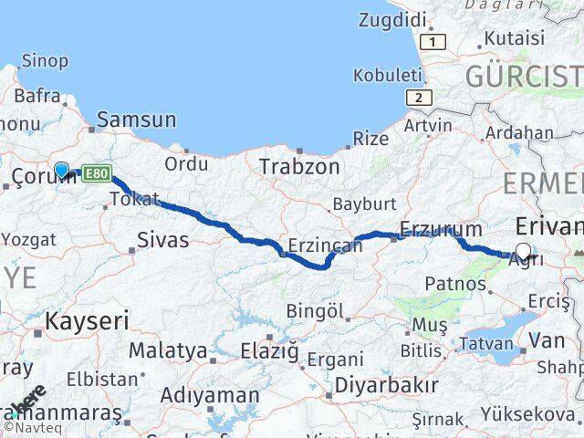 Amasya Taşlıçay Ağrı Arası Kaç Km - Yol Haritası