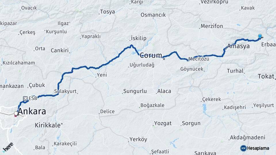 Taşova Ankara Arası Kaç Km - Yol Tarifi