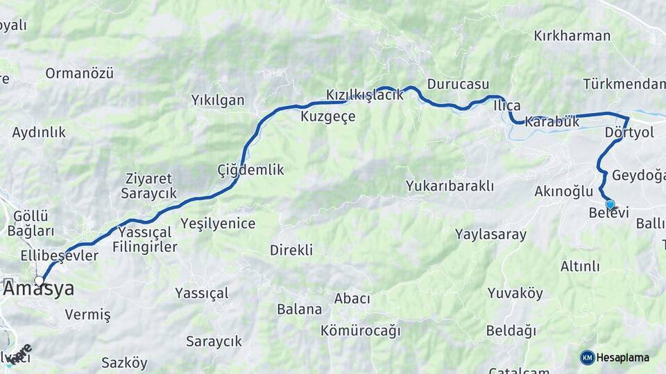 Belevi Amasya Arası Kaç Km - Yol Tarifi