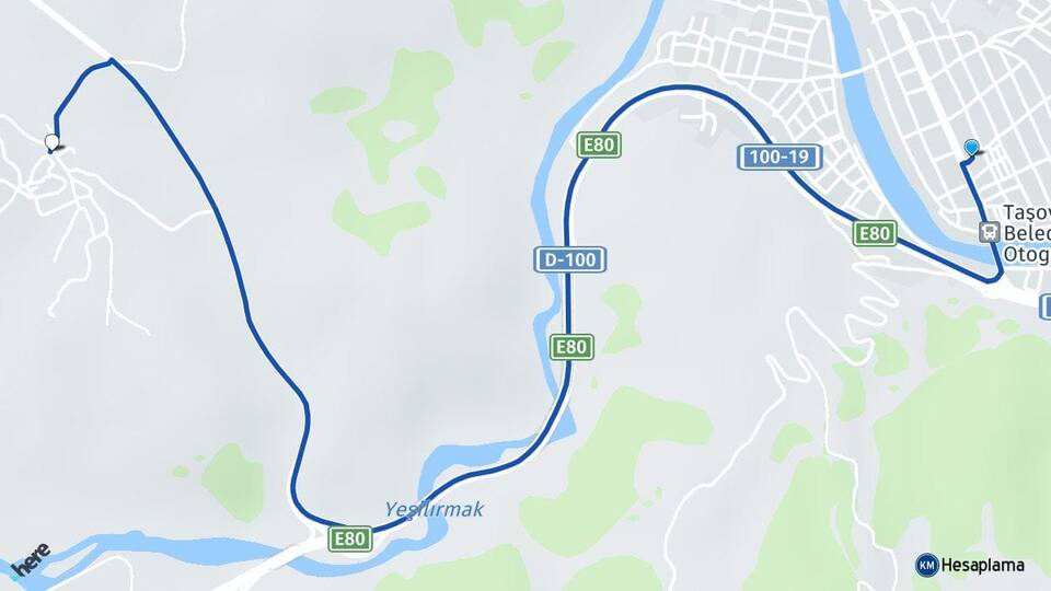 Amasya Taşova Çaydibi Taşova Arası Kaç Km - Yol Haritası