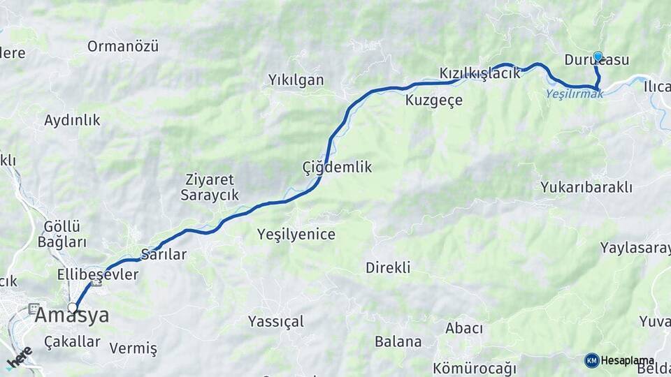 Durucasu Amasya Arası Kaç Km - Yol Tarifi