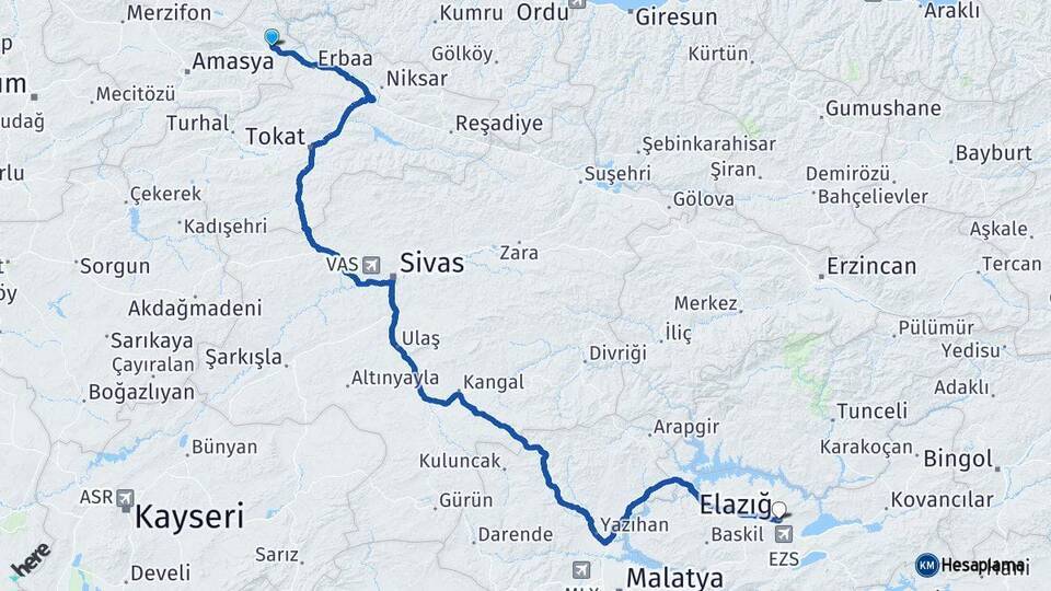 Taşova Elazığ Arası Kaç Km - Yol Tarifi