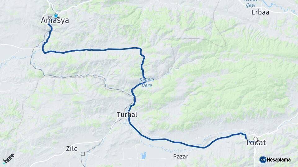 Amasya Tokat Arası Kaç Km - Yol Haritası