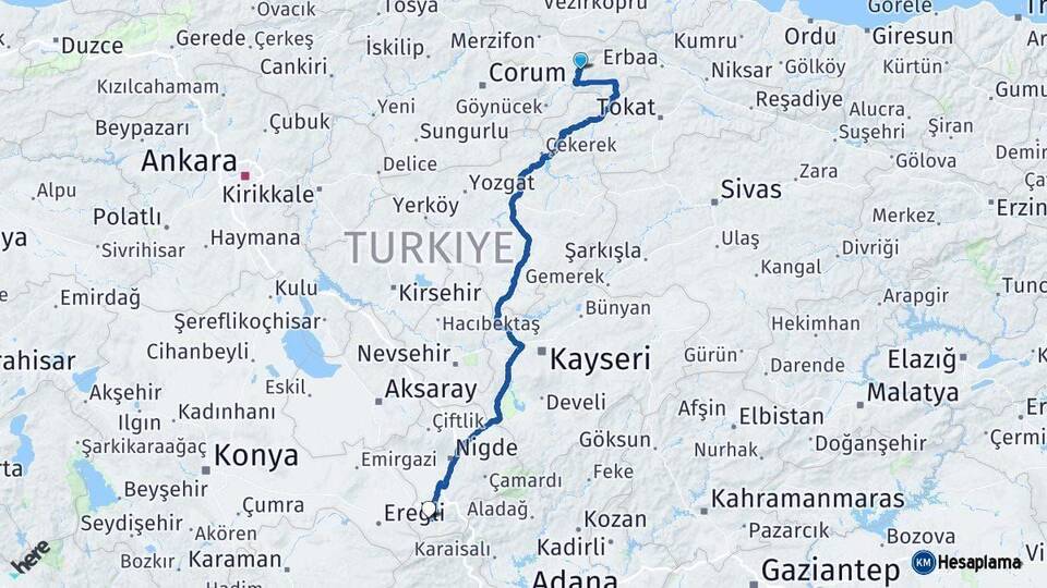Amasya Ulukışla Niğde Arası Kaç Km - Yol Haritası