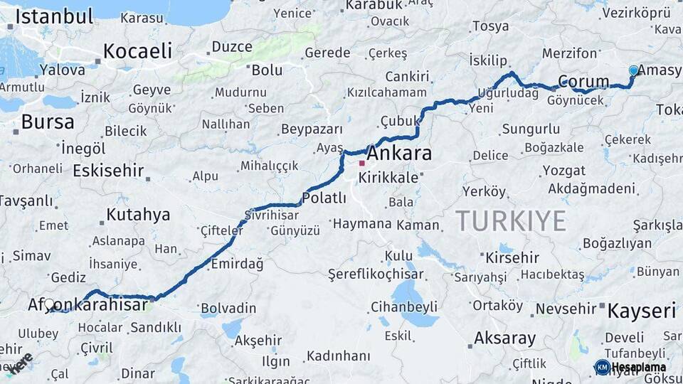 Amasya Uşak Arası Kaç Km - Yol Haritası