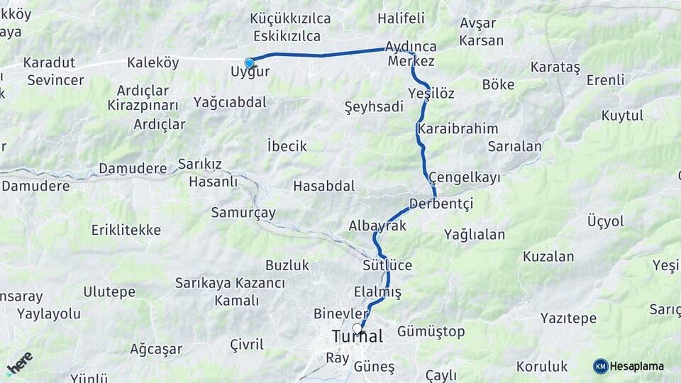 Uygur Turhal Arası Kaç Km - Yol Tarifi
