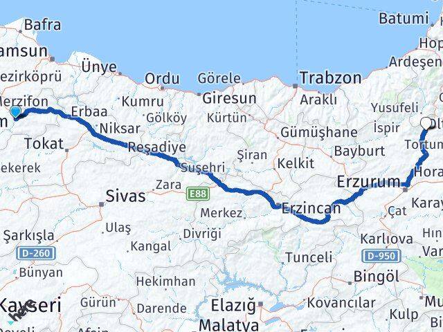 Amasya Uzundere Erzurum Arası Kaç Km - Yol Haritası