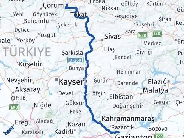 Amasya Yavuzeli Gaziantep Arası Kaç Km - Yol Haritası