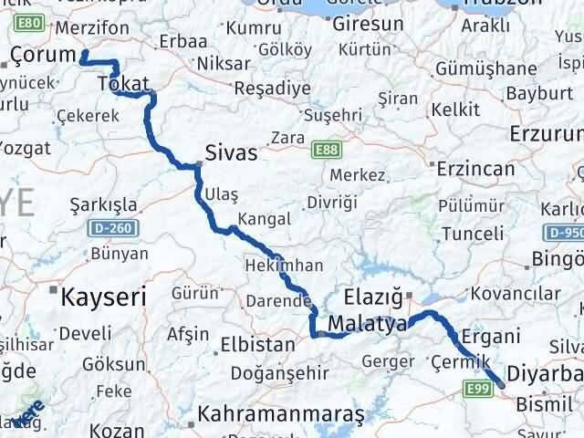 Amasya Yenişehir Diyarbakır Arası Kaç Km - Yol Haritası