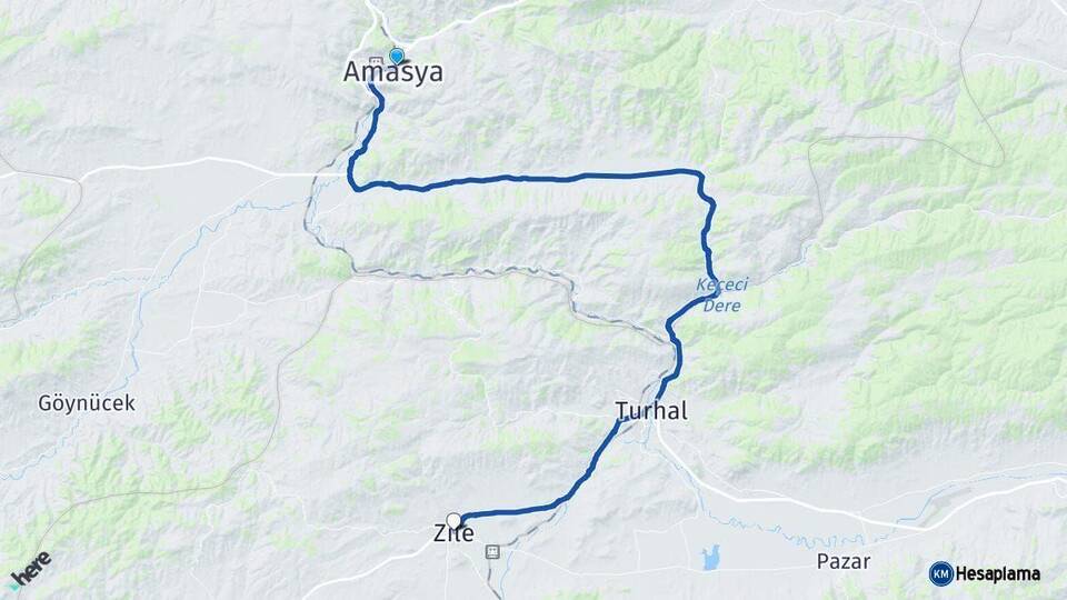 Amasya Zile Tokat Arası Kaç Km - Yol Haritası