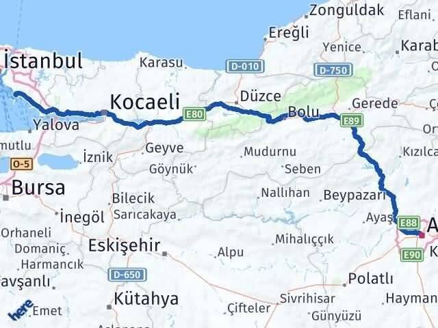 Ankara Adalar İstanbul Arası Kaç Km - Yol Haritası