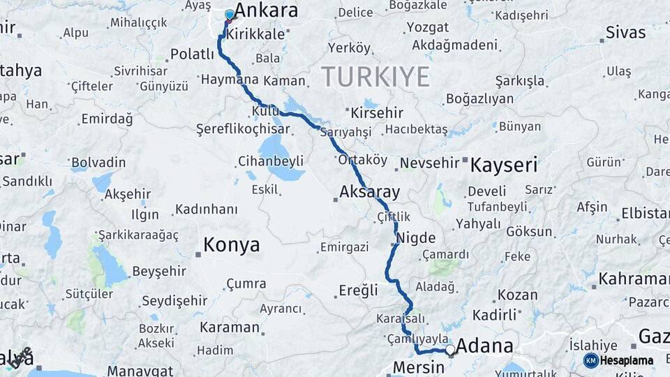 Ankara Adana Arası Kaç Km - Yol Haritası