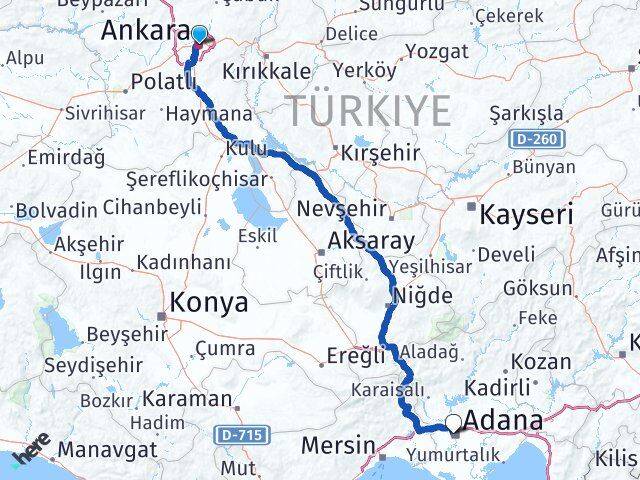 Ankara Adana Havalimanı Arası Kaç Km - Yol Haritası