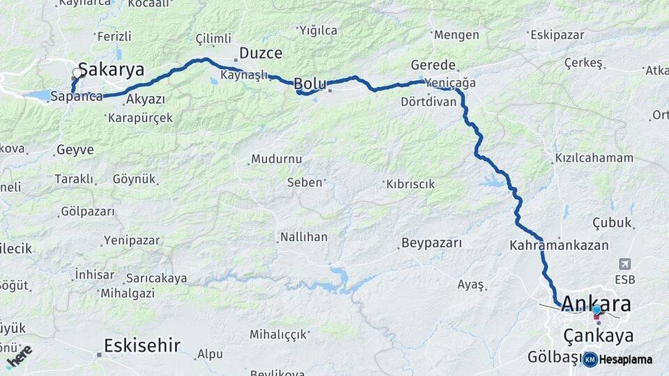 Ankara Adapazarı Sakarya Arası Kaç Km - Yol Haritası